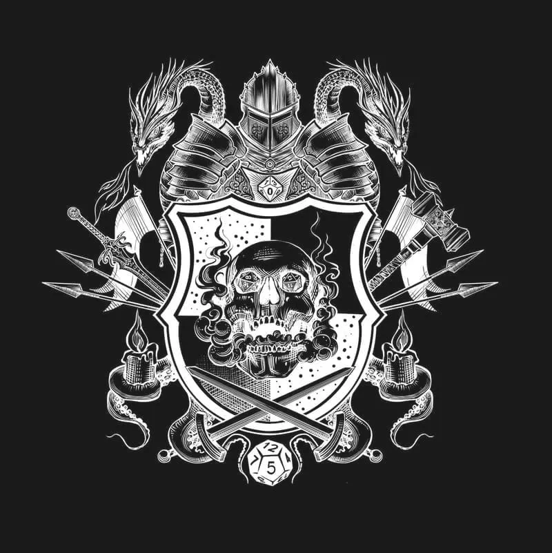Critical Hit Games crest — knight, dragons, and skull with d20 dice eyes